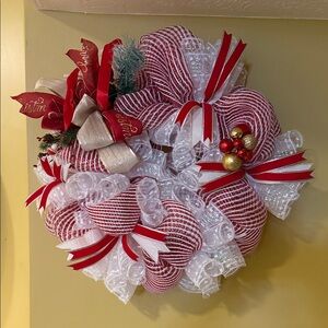 Festive Red and White Holiday Wreath